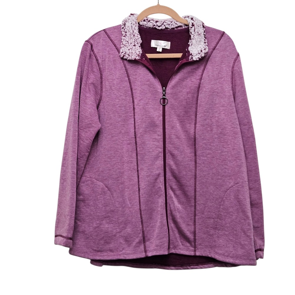 Cuddl Duds Zip Up Sherpa Collar Fleece Jacket Purple Comfort Loungewear L